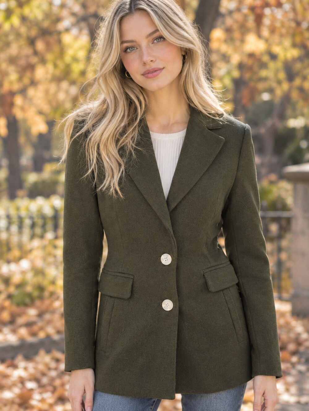 Dynamite Olive Green Single-Button Blazer Coat